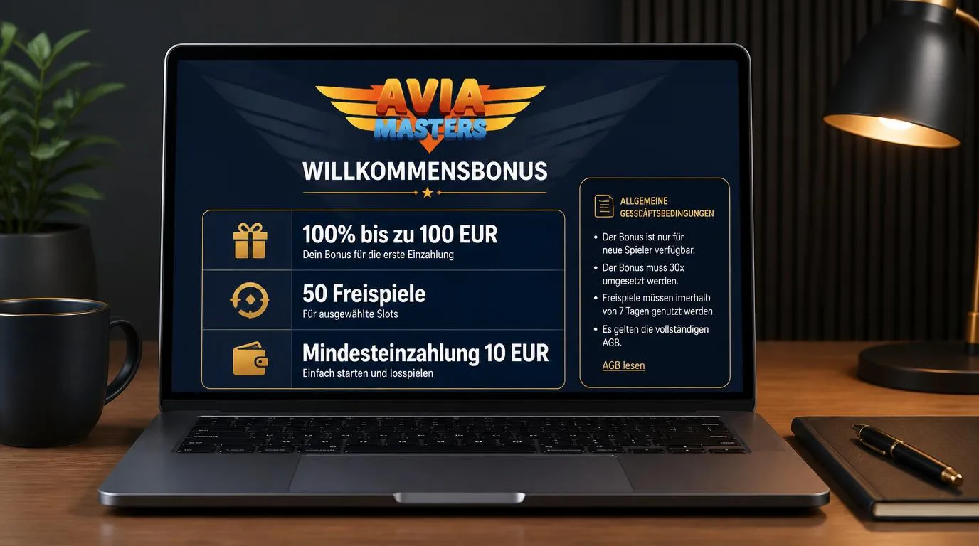 Bonusübersicht mit 100 Prozent bis zu 100 EUR, 50 Freispielen und 10 EUR Mindesteinzahlung